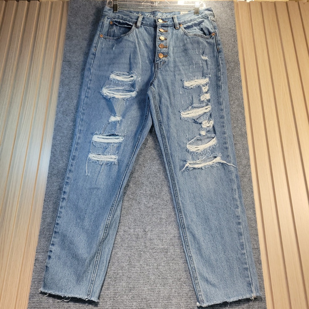 We The Free Tapered Distressed Jeans Women 30 Light Wash Good Button Fly Raw Hem